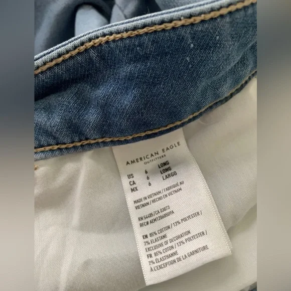 American Eagle 6 L Long Jegging Light Destroyed Next Level Stretch Denim Jeans - Picture 8 of 8